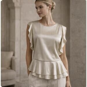 NWT Catherine Malandrino Sz M Lined Side Zip Blush Ruffled shoulder Racerback